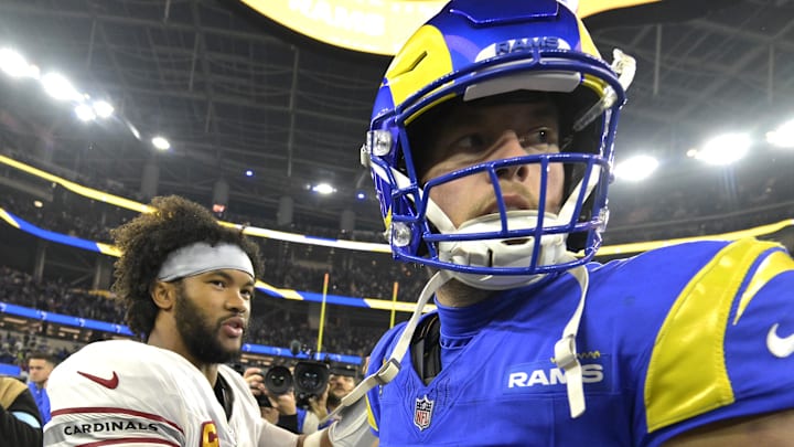 Arizona Cardinals quarterback Kyler Murray (1) and Los Angeles Rams quarterback Matthew Stafford (9). Mandatory Credit: Jayne Kamin-Oncea-Imagn Images Arizona Cardinals quarterback Kyler Murray (1) and Los Angeles Rams quarterback Matthew Stafford (9). Mandatory Credit: Jayne Kamin-Oncea-Imagn Images