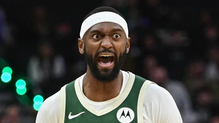 Milwaukee Bucks forward Bobby Portis reacts after scoring a basket in the third quarter against the Boston Celtics at Fiserv Forum on December 11.