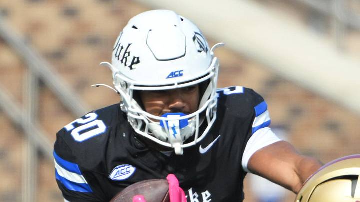 Oct 31, 2026; Durham, North Carolina, USA; Duke Blue Devils running back Nate Sheppard (20) blocks Boston College Eagles defensive back Carter Davis (7) Duke Blue Devils saftey Patrick Smith-Young (2) at Wallace Wade Stadium. Mandatory Credit: Zachary Taft-Imagn Images Oct 31, 2026; Durham, North Carolina, USA; Duke Blue Devils running back Nate Sheppard (20) blocks Boston College Eagles defensive back Carter Davis (7) Duke Blue Devils saftey Patrick Smith-Young (2) at Wallace Wade Stadium. Mandatory Credit: Zachary Taft-Imagn Images