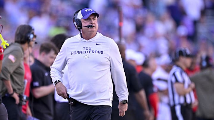 Nov 8, 2025; Fort Worth, Texas, USA; TCU Horned Frogs head coach Sonny Dykes looks on during the first half against the Iowa State Cyclones at Amon G. Carter Stadium. Mandatory Credit: Jerome Miron-Imagn Images Nov 8, 2025; Fort Worth, Texas, USA; TCU Horned Frogs head coach Sonny Dykes looks on during the first half against the Iowa State Cyclones at Amon G. Carter Stadium. Mandatory Credit: Jerome Miron-Imagn Images