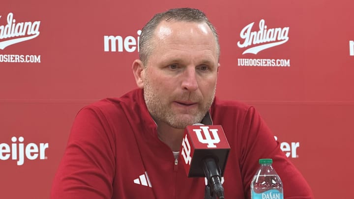 Indiana basketball coach Darian DeVries speaks to media Dec. 9, 2025, at Assembly Hall after defeating Penn State. Indiana basketball coach Darian DeVries speaks to media Dec. 9, 2025, at Assembly Hall after defeating Penn State.