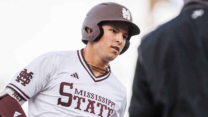 Mississippi State third baseman Ace Reese rounds the bases after a home run.