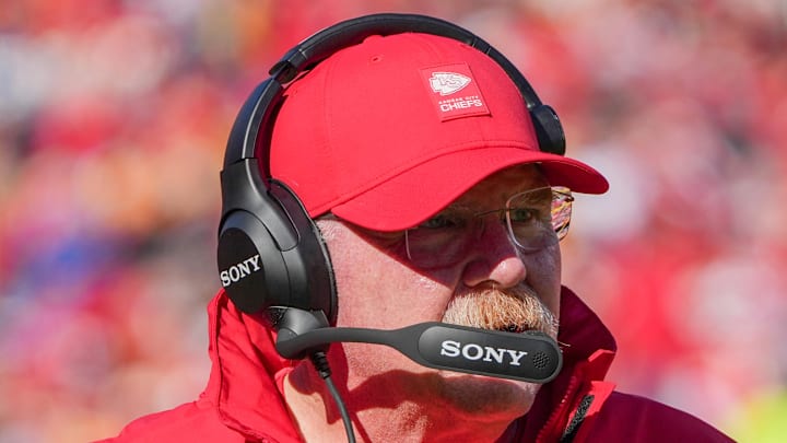 Nov 23, 2025; Kansas City, Missouri, USA; Kansas City Chiefs head coach Andy Reid watches play against the Indianapolis Colts during the game at GEHA Field at Arrowhead Stadium. Mandatory Credit: Denny Medley-Imagn Images Nov 23, 2025; Kansas City, Missouri, USA; Kansas City Chiefs head coach Andy Reid watches play against the Indianapolis Colts during the game at GEHA Field at Arrowhead Stadium. Mandatory Credit: Denny Medley-Imagn Images