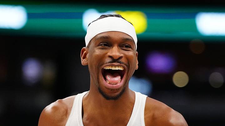 Oklahoma City Thunder guard Shai Gilgeous-Alexander (2) reacts before the game against the Denver Nuggets at Ball Arena on April 10, 2026.