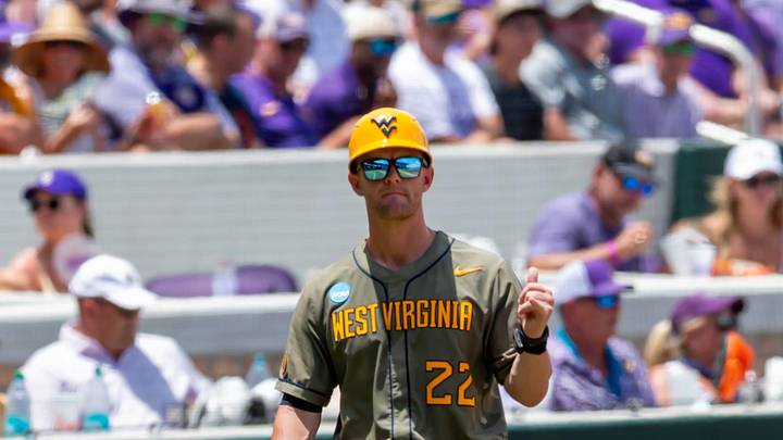 West Virginia Head Coach Steve Sabins as The LSU Tigers take on the West Virginia Mountaineers in game 1 of the 2025 NCAA Div 1 Super Regional Baseball Championship at Alex Box Stadium in Baton Rouge, LA. Saturday, June 7, 2025.