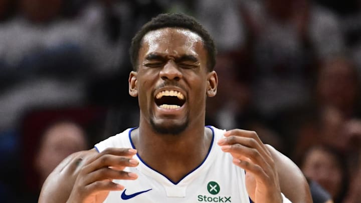 May 11, 2026; Cleveland, Ohio, USA; Detroit Pistons center Jalen Duren (0) reacts after a play against the Cleveland Cavaliers during the second half of game four in the second round of the 2026 NBA Playoffs at Rocket Arena. Mandatory Credit: Ken Blaze-Imagn Images