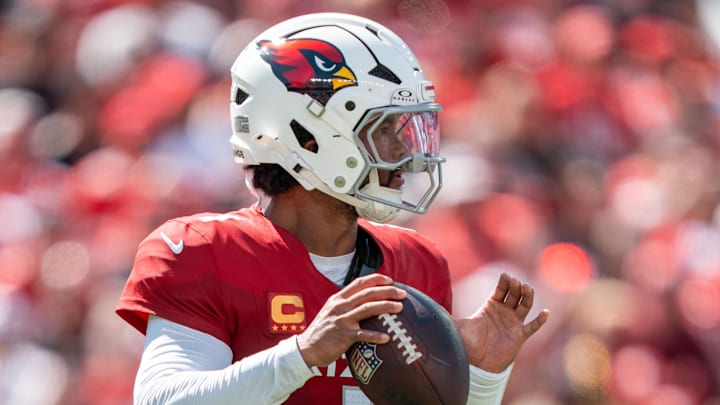 September 21, 2025; Santa Clara, California, USA; Arizona Cardinals quarterback Kyler Murray (1) during the first quarter against the San Francisco 49ers at Levi's Stadium. Mandatory Credit: Kyle Terada-Imagn Images