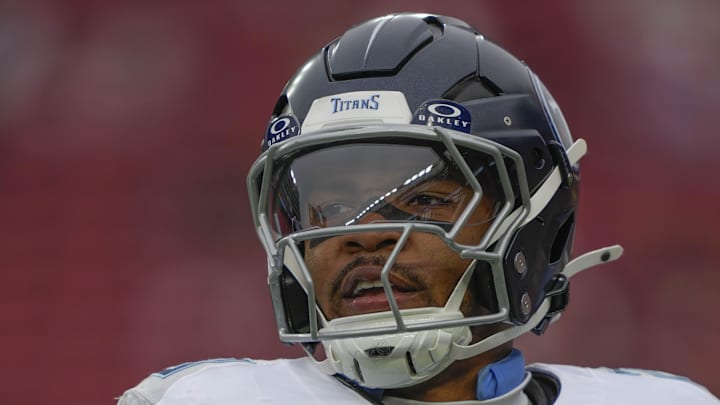 Tennessee Titans running back Tony Pollard warms up prior to the first half against the San Francisco 49ers