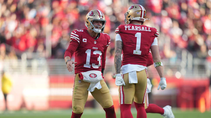 Dec 14, 2025; Santa Clara, California, USA; San Francisco 49ers quarterback Brock Purdy (13) reacts during the third quarter against the Tennessee Titans at Levi's Stadium. Mandatory Credit: Cary Edmondson-Imagn Images Dec 14, 2025; Santa Clara, California, USA; San Francisco 49ers quarterback Brock Purdy (13) reacts during the third quarter against the Tennessee Titans at Levi's Stadium. Mandatory Credit: Cary Edmondson-Imagn Images