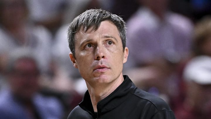 Mar 3, 2026; College Station, Texas, USA; Texas A&M Aggies head coach Bucky McMillan looks on during the second half against the Kentucky Wildcats at Reed Arena. Mandatory Credit: Maria Lysaker-Imagn Images 