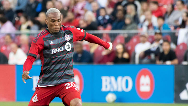 Deybi Flores of Toronto seen in action during the MLS game...