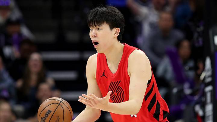 Jan 18, 2026; Sacramento, California, USA; Portland Trail Blazers center Yang Hansen (16) reacts after traveling against the Sacramento Kings during the third quarter at Golden 1 Center. Mandatory Credit: Dennis Lee-Imagn Images Jan 18, 2026; Sacramento, California, USA; Portland Trail Blazers center Yang Hansen (16) reacts after traveling against the Sacramento Kings during the third quarter at Golden 1 Center. Mandatory Credit: Dennis Lee-Imagn Images
