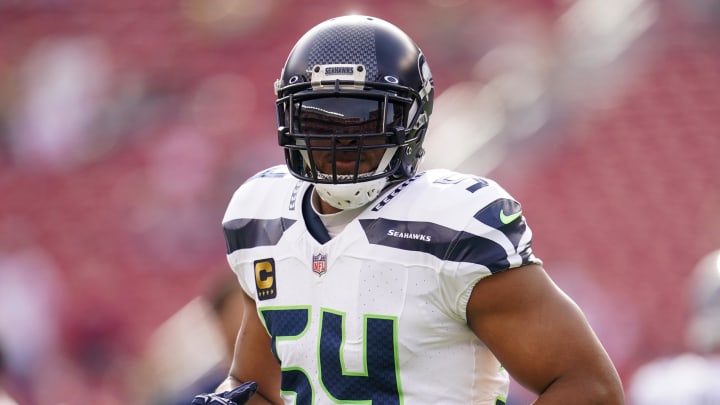 Dec 10, 2023; Santa Clara, California, USA; Seattle Seahawks linebacker Bobby Wagner (54) jogs on the field before the start of the game against the San Francisco 49ers at Levi's Stadium. Mandatory Credit: Cary Edmondson-USA TODAY Sports
