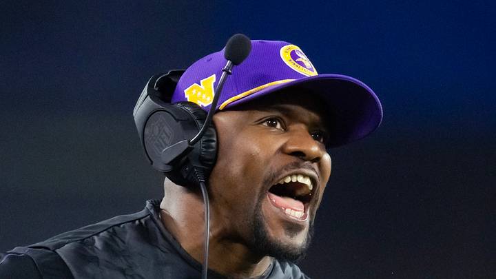 Minnesota Vikings defensive coordinator Brian Flores directs during a game