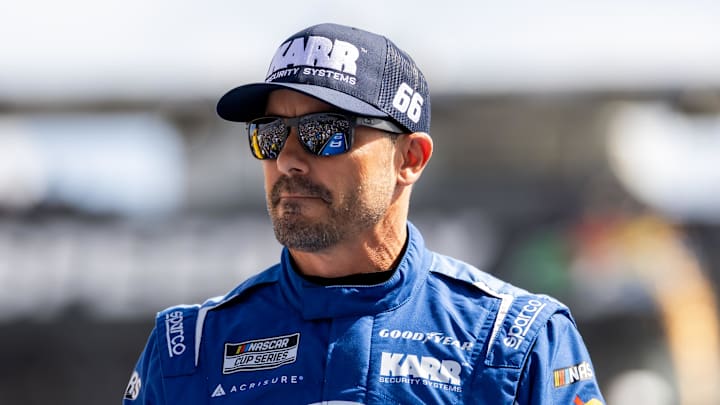 Feb 15, 2026; Daytona Beach, Florida, USA; NASCAR Cup Series driver Casey Mears (66) during the 68th running of the Daytona 500 at Daytona International Speedway. Feb 15, 2026; Daytona Beach, Florida, USA; NASCAR Cup Series driver Casey Mears (66) during the 68th running of the Daytona 500 at Daytona International Speedway.