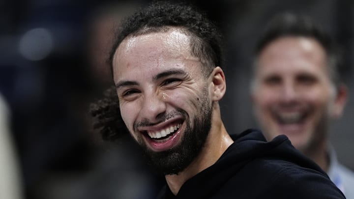 Mar 6, 2026; Denver, Colorado, USA; New York Knicks guard Jose Alvarado (5) before the game against the Denver Nuggets at Ball Arena. Mandatory Credit: Ron Chenoy-Imagn Images