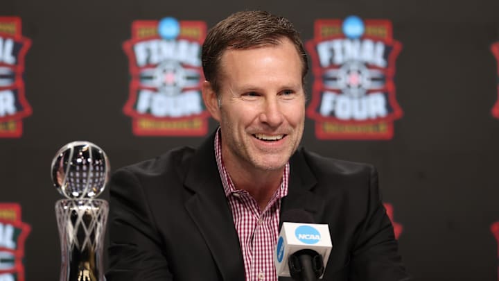 Nebraska Cornhuskers head coach Fred Hoiberg speaks during a press conference for Coach of the Year ahead of the Final Four of the men's 2026 NCAA Tournament at Lucas Oil Stadium. Nebraska Cornhuskers head coach Fred Hoiberg speaks during a press conference for Coach of the Year ahead of the Final Four of the men's 2026 NCAA Tournament at Lucas Oil Stadium.