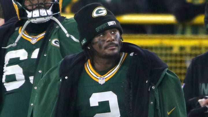 Green Bay Packers quarterback Malik Willis (2) on the sideline following an injury against the Baltimore Ravens on Saturday, December 27, 2025, at Lambeau Field in Green Bay, Wis. The Ravens defeated the Packers 41-24.
Wm. Glasheen USA TODAY NETWORK-Wisconsin