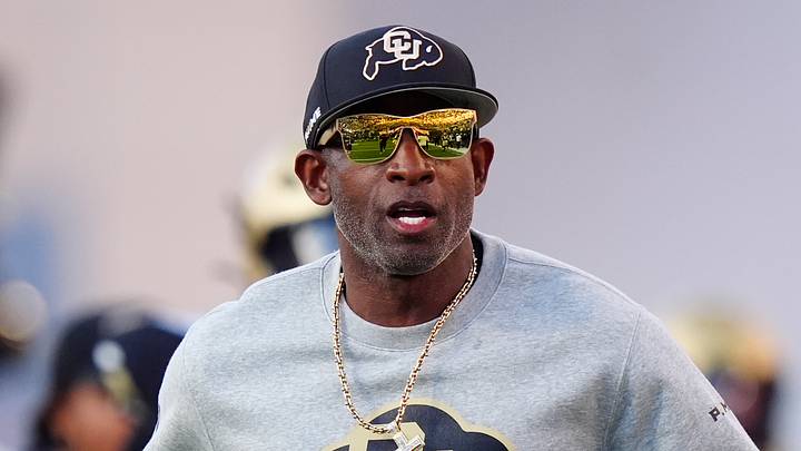 Oct 3, 2026; Boulder, Colorado, USA;  Colorado Buffaloes head coach Deion Sanders before the game against the Texas Tech Red Raiders at Folsom Field.  Mandatory Credit: Ron Chenoy-Imagn Images