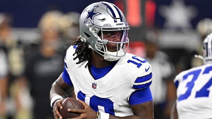 Dallas Cowboys quarterback Joe Milton III looks to pass against the New Orleans Saints. Dallas Cowboys quarterback Joe Milton III looks to pass against the New Orleans Saints.