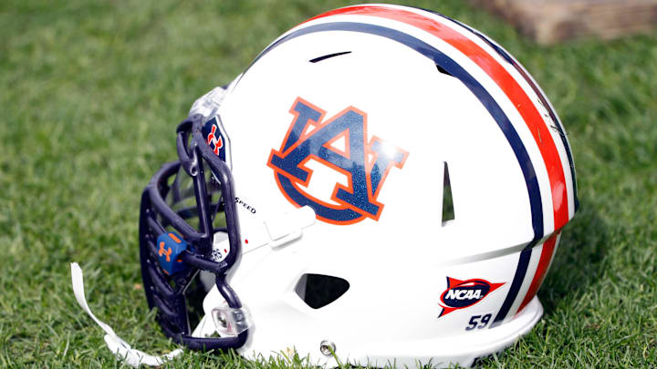 Jan 1, 2015; Tampa, FL, USA; Auburn Tigers helmet during the second half in the 2015 Outback Bowl at Raymond James Stadium. Wisconsin Badgers defeated the Auburn Tigers 34-31 in overtime.
