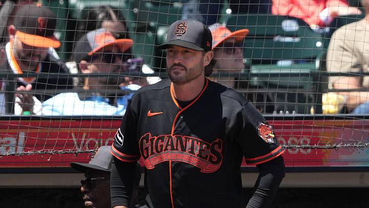 May 23, 2026; San Francisco, California, USA; San Francisco Giants manager Tony Vitello (23) during the fourth inning against the Chicago White Sox at Oracle Park. Mandatory Credit: Darren Yamashita-Imagn Images
