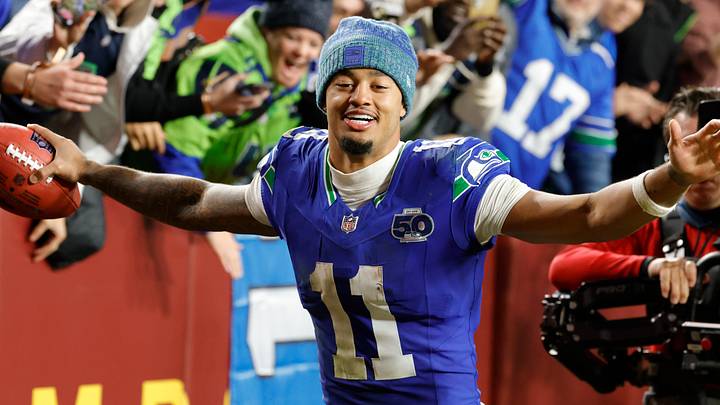 Seattle Seahawks wide receiver Jaxon Smith-Njigba reacts to the win against the Washington Commanders. Seattle Seahawks wide receiver Jaxon Smith-Njigba reacts to the win against the Washington Commanders.