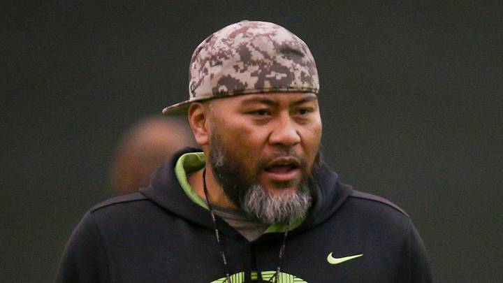 Oregon defensive line coach Tony Tuioti leads practice with the Ducks Thursday, April 20, 2023 at the Moshofsky Center in Eugene, Ore.
Sports Spring Football Oregon defensive line coach Tony Tuioti leads practice with the Ducks Thursday, April 20, 2023 at the Moshofsky Center in Eugene, Ore.
Sports Spring Football