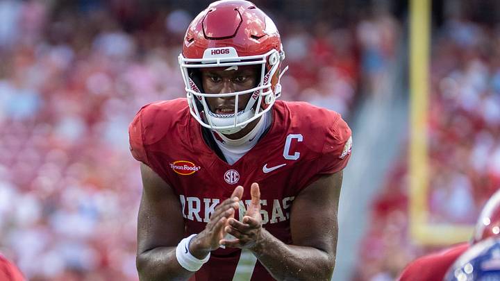 Arkansas Razorbacks quarterback KJ Jackson calls for the snap during second quarter against North Alabama. Arkansas Razorbacks quarterback KJ Jackson calls for the snap during second quarter against North Alabama.