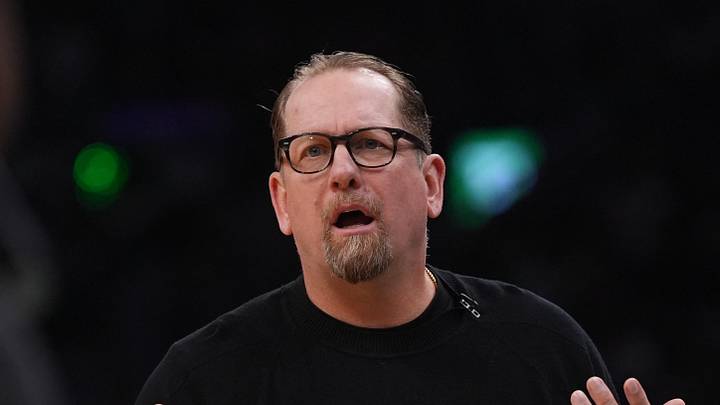 Boston, Massachusetts, USA; Philadelphia 76ers head coach Nick Nurse watches from the sideline as they take on the Boston Celtics during game five of the first round of the 2026 NBA Playoffs at TD Garden on April 28, 2026.