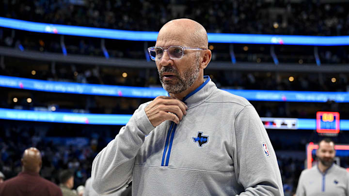 Mar 3, 2024; Dallas, Texas, USA; Dallas Mavericks head coach Jason Kidd walks off the court after the Dallas loss to the Philadelphia 76ers at the American Airlines Center. Mandatory Credit: Jerome Miron-Imagn Images