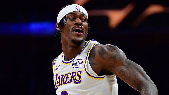 Dec 25, 2025; Los Angeles, California, USA; Los Angeles Lakers forward Jarred Vanderbilt (2) reacts after scoring a three point basket against the Houston Rockets during the first half at Crypto.com Arena. Mandatory Credit: Gary A. Vasquez-Imagn Images