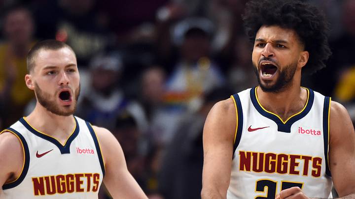 Apr 18, 2026; Denver, Colorado, USA; Denver Nuggets guard Jamal Murray (27) and guard Christian Braun (0) celebrate after a basket and foul during the second half against the Minnesota Timberwolves in game one of the first round of the 2026 NBA Playoffs at Ball Arena. Mandatory Credit: Christopher Hanewinckel-Imagn Images Apr 18, 2026; Denver, Colorado, USA; Denver Nuggets guard Jamal Murray (27) and guard Christian Braun (0) celebrate after a basket and foul during the second half against the Minnesota Timberwolves in game one of the first round of the 2026 NBA Playoffs at Ball Arena. Mandatory Credit: Christopher Hanewinckel-Imagn Images