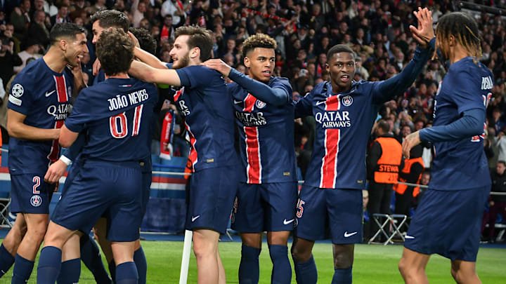 PSG celebrate Fabian Ruiz's opening goal on the night and ultimately the decider in the tie.