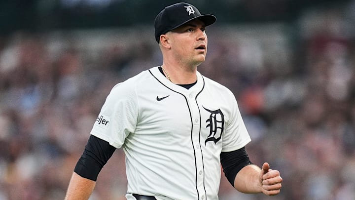 Detroit Tigers pitcher Tarik Skubal (29) reacts after finish pitching sixth inning against Chicago Cubs at Comerica Park in Detroit on Friday, June 6, 2025.