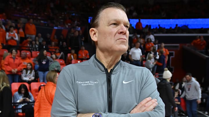 Jan 17, 2026; Champaign, Illinois, USA; Illinois Fighting Illini head coach Brad Underwood before the first half against the Minnesota Golden Gophers at State Farm Center. Mandatory Credit: Ron Johnson-Imagn Images Jan 17, 2026; Champaign, Illinois, USA; Illinois Fighting Illini head coach Brad Underwood before the first half against the Minnesota Golden Gophers at State Farm Center. Mandatory Credit: Ron Johnson-Imagn Images