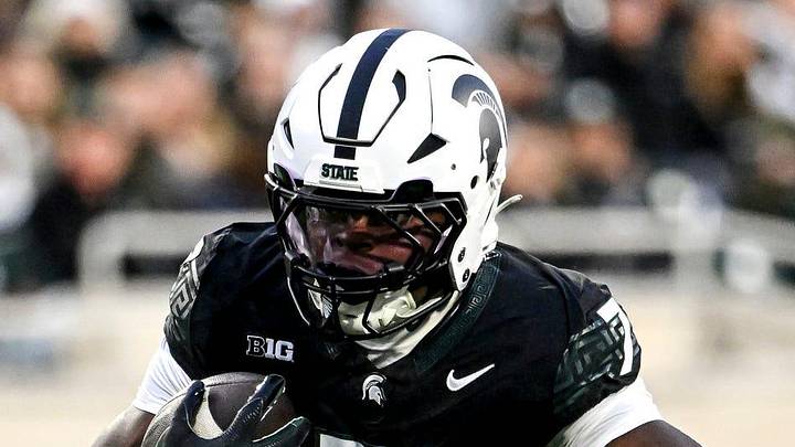 Michigan State's Brandon Tullis runs for a gain against Boston College's during the first quarter on Saturday, Sept. 6, 2025, at Spartan Stadium in East Lansing.