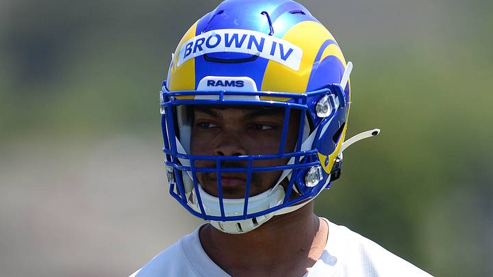 May 27, 2021; Thousand Oaks, CA, USA; Los Angeles Rams defensive end Earnest Brown IV (90) during oraganized team activities.  Mandatory Credit: Gary A. Vasquez-USA TODAY Sports