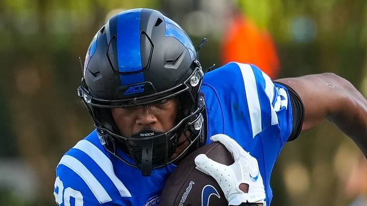 Sep 19, 2026; Durham, North Carolina, USA; Duke Blue Devils running back Nate Sheppard (20) runs for a touchdown against the Stanford Cardinal during the first half at Wallace Wade Stadium. Mandatory Credit: James Guillory-Imagn Images Sep 19, 2026; Durham, North Carolina, USA; Duke Blue Devils running back Nate Sheppard (20) runs for a touchdown against the Stanford Cardinal during the first half at Wallace Wade Stadium. Mandatory Credit: James Guillory-Imagn Images