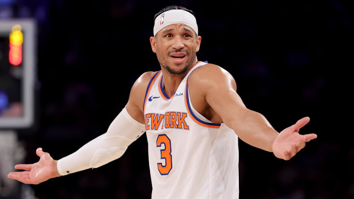 Jan 13, 2025; New York, New York, USA; New York Knicks guard Josh Hart (3) reacts during the second quarter against the Detroit Pistons at Madison Square Garden. Mandatory Credit: Brad Penner-Imagn Images Jan 13, 2025; New York, New York, USA; New York Knicks guard Josh Hart (3) reacts during the second quarter against the Detroit Pistons at Madison Square Garden. Mandatory Credit: Brad Penner-Imagn Images