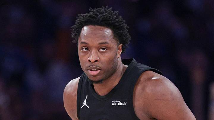 May 21, 2026; New York, New York, USA; New York Knicks forward Og Anunoby (8) reacts after making a basket against the Cleveland Cavaliers during the second quarter of the eastern conference finals of the 2026 NBA playoffs at Madison Square Garden. Mandatory Credit: Vincent Carchietta-Imagn Images May 21, 2026; New York, New York, USA; New York Knicks forward Og Anunoby (8) reacts after making a basket against the Cleveland Cavaliers during the second quarter of the eastern conference finals of the 2026 NBA playoffs at Madison Square Garden. Mandatory Credit: Vincent Carchietta-Imagn Images