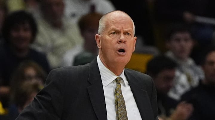 Jan 7, 2026; Boulder, Colorado, USA; Colorado Buffaloes head coach Tad Boyle calls out in the second half against the Utah Utes at CU Events Center. 