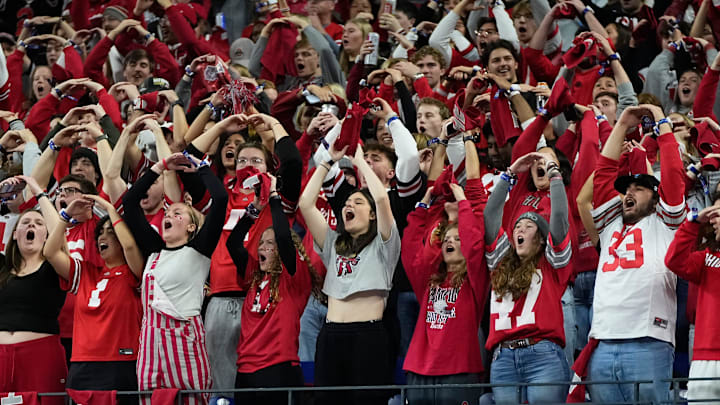 Ohio State Buckeyes fans cheer during the Big Ten Conference championship game against the Indiana Hoosiers at Lucas Oil Stadium in Indianapolis on Dec. 6, 2025. Ohio State lost 13-10.
