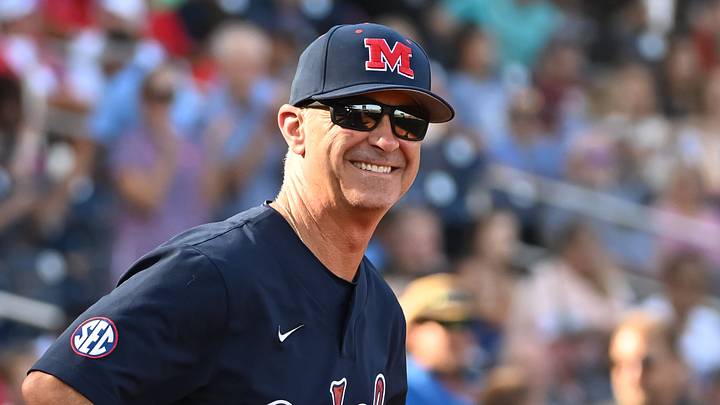 Ole Miss Rebels head coach Mike Bianco looks to the outfield. Ole Miss Rebels head coach Mike Bianco looks to the outfield.