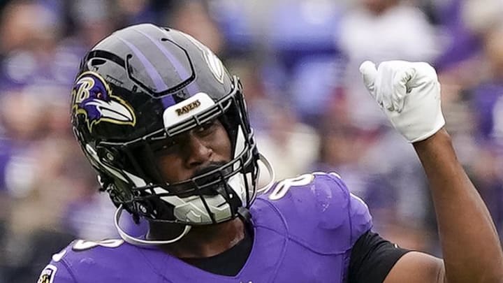 Baltimore Ravens tight end Isaiah Likely reacts during the first half of a game against the Cleveland Browns.