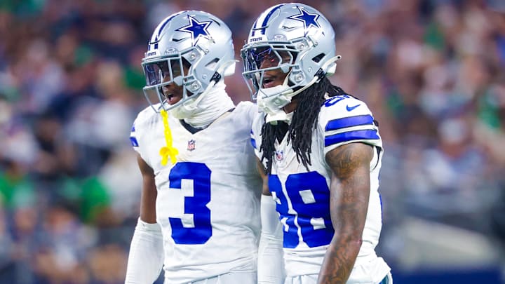 Dallas Cowboys wide receivers George Pickens and CeeDee Lamb react during the game against the Philadelphia Eagles. Dallas Cowboys wide receivers George Pickens and CeeDee Lamb react during the game against the Philadelphia Eagles.