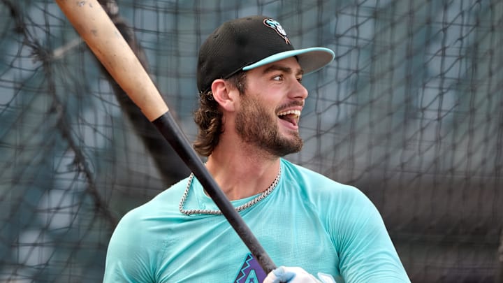 Sep 9, 2025; San Francisco, California, USA; Arizona Diamondbacks infielder Blaze Alexander (9) reacts during batting practice before the game against the San Francisco Giants at Oracle Park. Mandatory Credit: Robert Edwards-Imagn Images