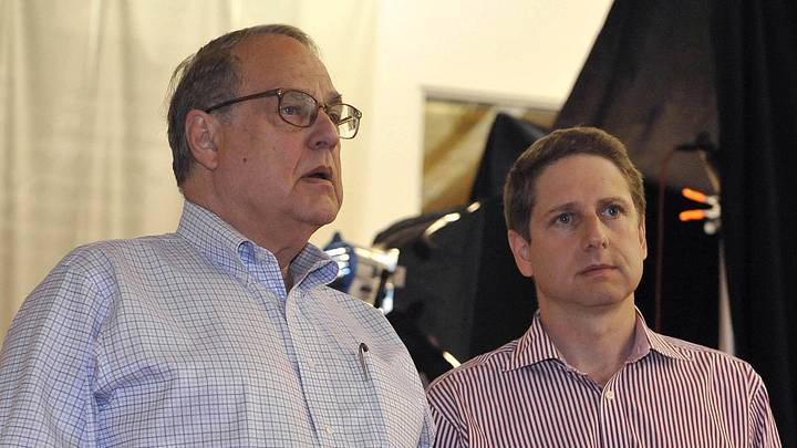 October 1, 2012; Chicago, IL, USA; Chicago Bulls Chairman Jerry Reinsdorf (left) and Chicago Bulls President and Chief Operating Officer Michael Reinsdorf watch the activities during Chicago Bulls media day at the Berto Center.  Mandatory Credit: David Banks-Imagn Images