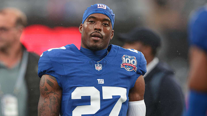 Aug 8, 2024; East Rutherford, New Jersey, USA; New York Giants safety Jason Pinnock  