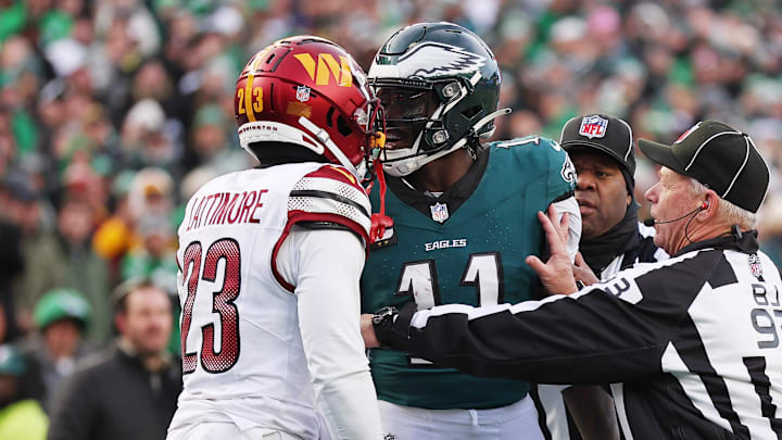 Eagles receiver A.J. Brown and Commanders cornerback Marshon Lattimore.